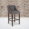 Emma and Oliver 30"H Transitional Upholstered Walnut Barstool with Accent Nails - 2 of 4