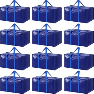 12 Pack Extra Heavy Duty Large Moving Bags Strong Zipper & Comfortable Handles, Sturdy & Durable Clothes Storage Bags - 1 of 4