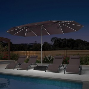 PURPLE LEAF 14ft Patio Market Umbrella and Base Double-Sided Rectangle Outdoor Table Sun Umbrellas with Crank - 1 of 4