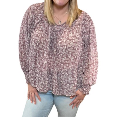 Women's Floral Smocked Long Sleeve Top - SHE + SKY