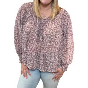 Women's Floral Smocked Long Sleeve Top - SHE + SKY - 1 of 2
