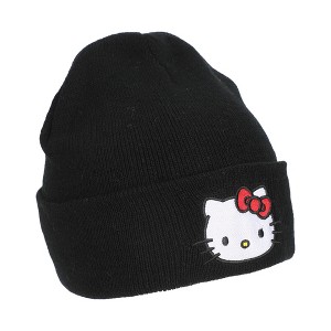 Hello Kitty Embroidered Character On Black Cuff Beanie - 1 of 4