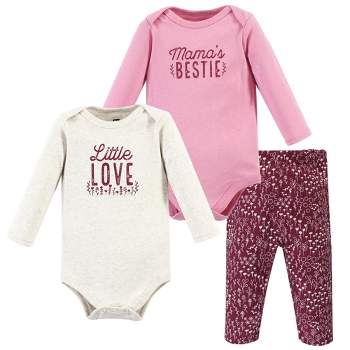 Hudson Baby Infant Girl Cotton Bodysuit and Pant Set, Little Love Flowers Long Sleeve