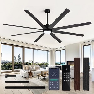 Ludomide 84" Large Ceiling Fans with Lights and Remote, Modern Black Industrial Ceiling Fan Light for Farmhouse Living Garage Covered Outdoor - 1 of 4
