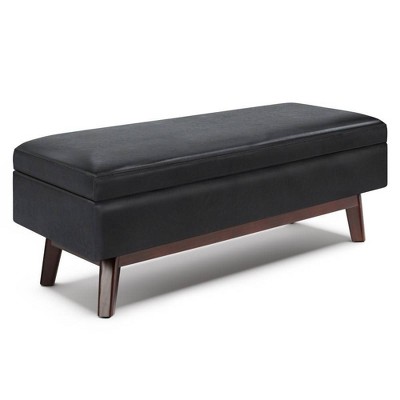 Ethan Midnight Black Faux Leather Storage Ottoman