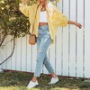 Coolmee Women's Oversized Ripped Denim Jacket Frayed Hem Button Front Boyfriend Jean Coat Western Shacket with Pockets - 3 of 4