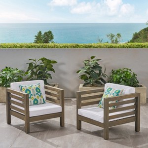 GDFStudio Cascada Outdoor Acacia Wood Club Chairs with Cushions (Set of 2) - 1 of 4