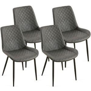 CAVINAS Mid-Century Modern Dining Chair with Metal Legs and High Back, Faux Leather Upholstered Armless Side Chair, Set of 4 - 1 of 4