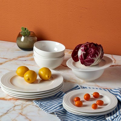 12-Piece White Porcelain Embossed Dinnerware Set