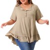 Agnes Orinda Women's Plus Size V-Neck Button-up Short Sleeve Ruffled Hem T-Shirts - 2 of 4