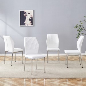 Luxury Simple Chair, Technology Material High Resilience Dining Chair w/ Metal Leg, Chair Back Has Vertical Stripe Design W/ Smooth & Uniform Lines - 1 of 4