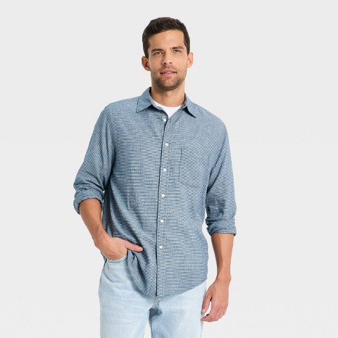 Мужские рубашки Goodfellow & Co Men's Long Sleeve Button-Down Shirt - Goodfellow & Co™ Heathered Blue M