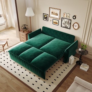 KWPZQEB 70.9" Pull Out Sofa Bed, Velvet Loveseat Bed with 2-in-1 Pillow & Blanket Set, Modern Pull Out 3-Seater Sofa, Space Saving for Apartments - 1 of 4