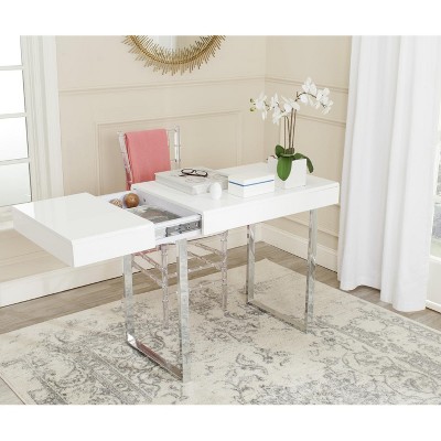 Elegant Transitional 53'' White and Chrome Home Office Desk with Drawer
