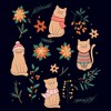 Women's Lost Gods Christmas Floral Cats T-Shirt - image 2 of 4