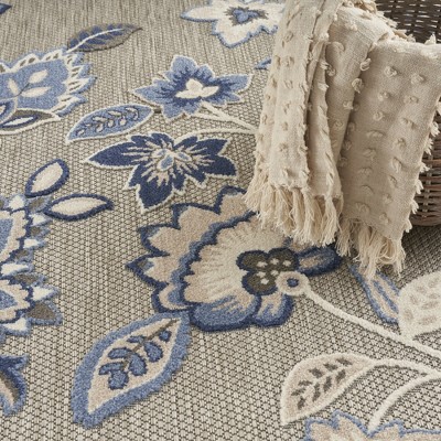 Aloha Blue/Grey Floral Easy-Care 3'6" x 5'6" Outdoor Rug