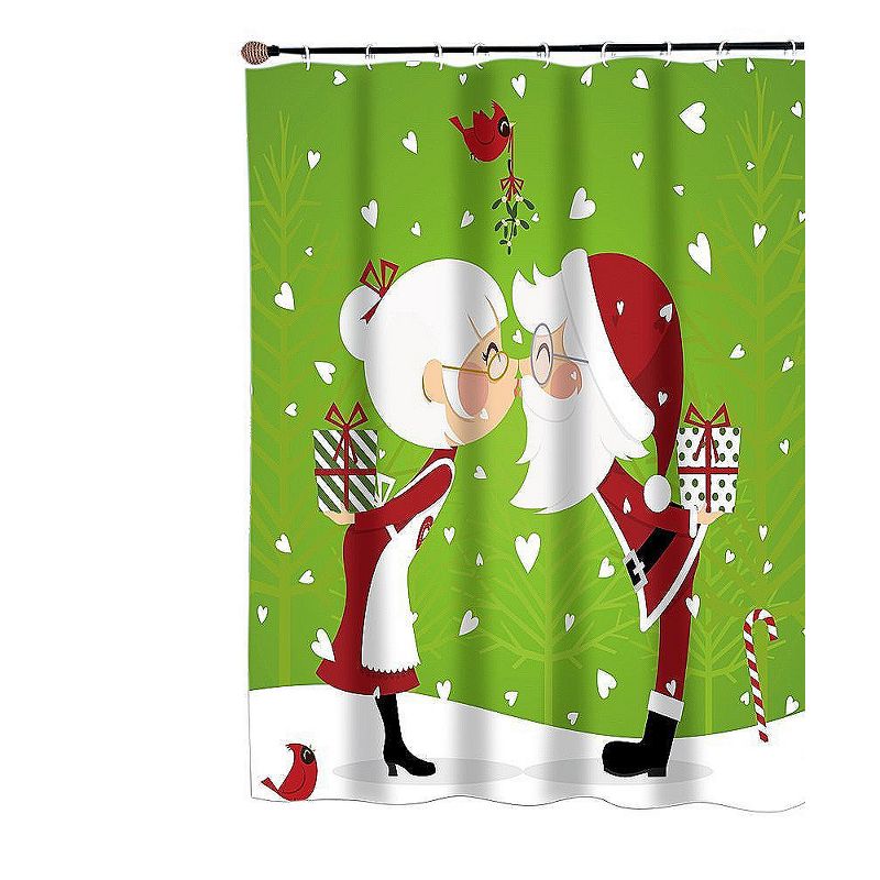 GoodGram Kissing Mr. & Mrs. Santa Green Christmas Fabric Shower Curtain - 72 in. Long, 1 of 3