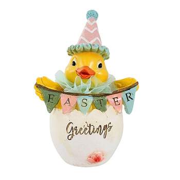 Transpac 7.0 Inch Chick In Party Hat Easter Greetings Egg Figurines