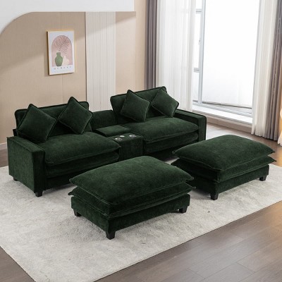 111" Modern Chenille Sectional Sofa with Storage and Two Ottomans, Comfy Cloud Sofa Couch for Living Room or Apartment – The Pop Home