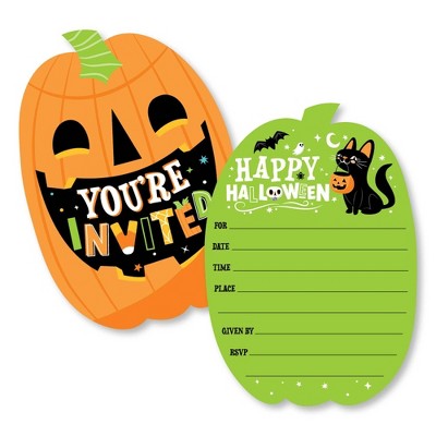 Big Dot of Happiness Jack-O'-Lantern Halloween - Shaped Fill-In Invitations - Kids Halloween Party Invitation Cards with Envelopes - Set of 12