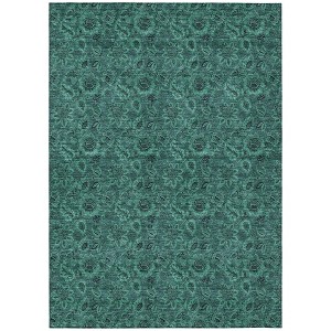 Teal Blue Green And Charcoal Floral Washable Indoor Outdoor Area Rug - 1 of 4