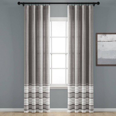 Set of 2 84"x40" Coastal Nantucket Yarn Dyed Cotton Tassel Fringe Light Filtering Window Curtain Panels Gray/White - Lush Décor