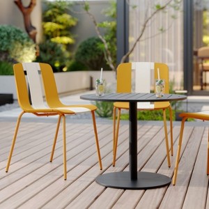 4-Pack Modern Striped Color Block Chairs – Indoor/Outdoor PP Plastic Seat & Sturdy Metal Legs, Vibrant White, Orange, Beige – for Balcony, Terrace - 1 of 4