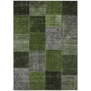Olive Green And Artichoke Green Patchwork Washable Indoor Outdoor Area Rug - 1 of 4
