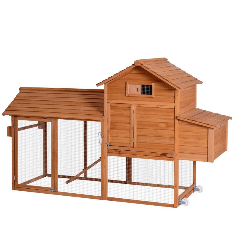 PawHut 83" Wooden Chicken Coop Tractor Hen House Portable Poultry Cage for Outdoor Backyard with Wheels, Nest Box, Removable Tray, 4 of 9