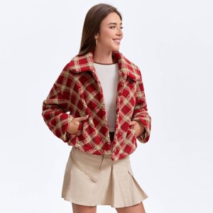 Women's Fleece Coat - Wild Fable™ Red Diamond Print - 1 of 4