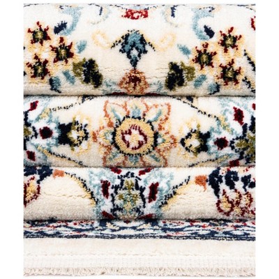 Ivory and Blue Synthetic Square Stain-Resistant Area Rug