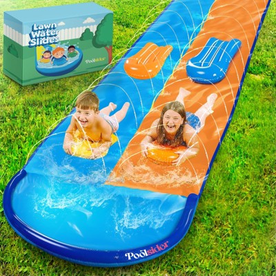 Poolsider Premium Multi-Lane Slip and Slide Water Slide with Bodyboards – Heavy-Duty Backyard Water Fun for Kids
