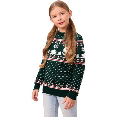 Couples Christmas Sweater Crew Neck Reindeer Snowflakes Knitted Pullover for Women Men