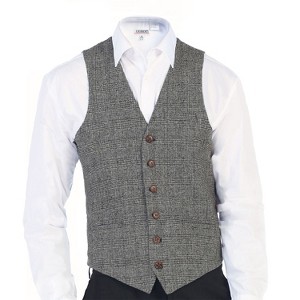 Gioberti Men's 6 Button Slim Fit Formal Herringbone Tweed Vest - 1 of 3