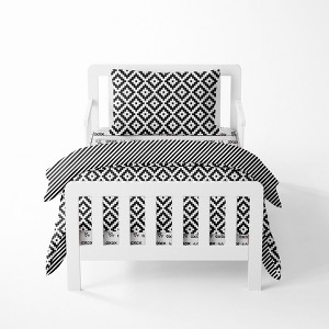 Bacati - Love Aztec Print Black 4 pc Toddler Bedding Set - 1 of 4