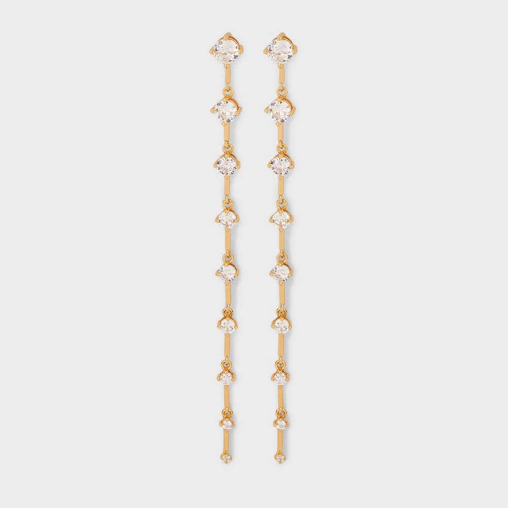 Linear Stone Drop Earrings - Gold