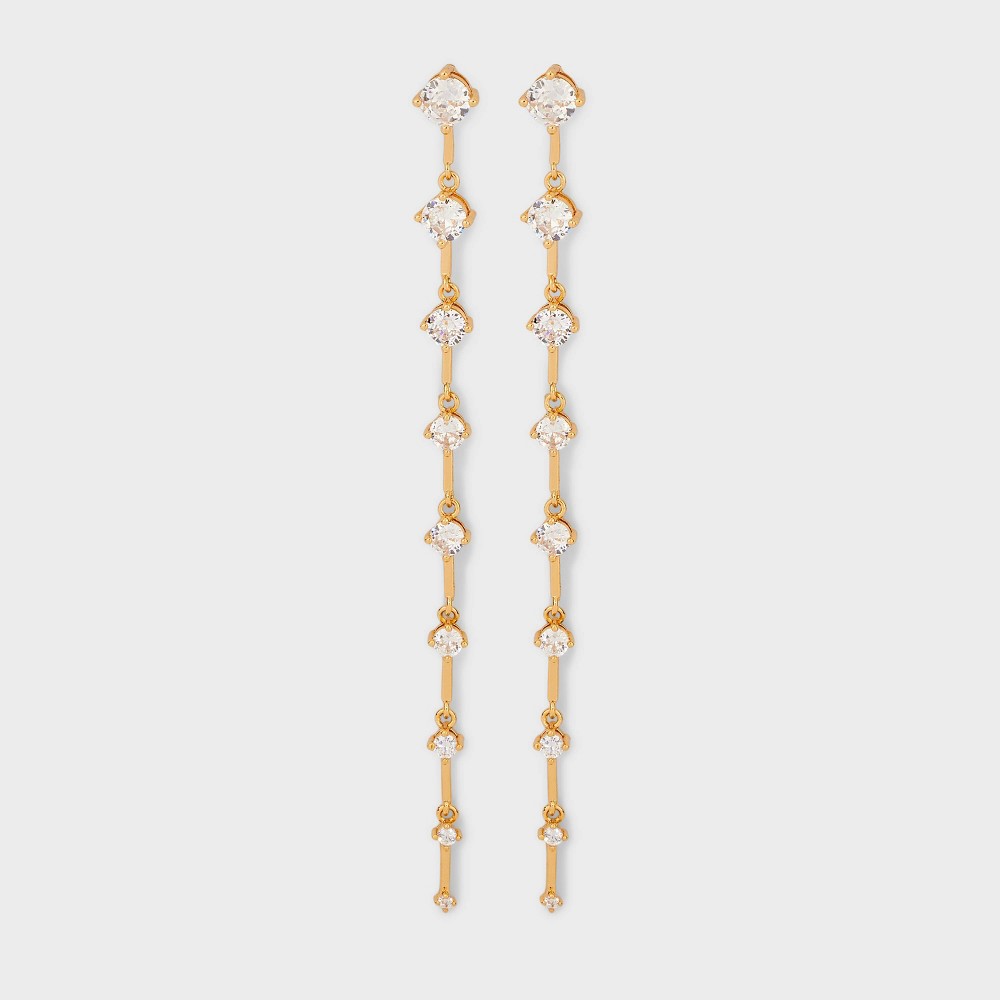 Photos - Earrings Linear Stone Drop  - Gold