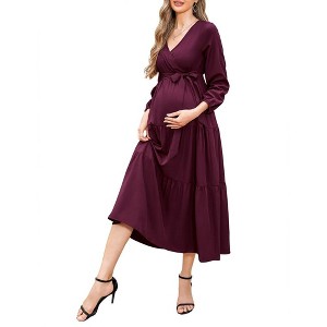 LXT-Women's Tiered Ruffle Hem Maxi Dress with Belt for Baby Shower - 1 of 4
