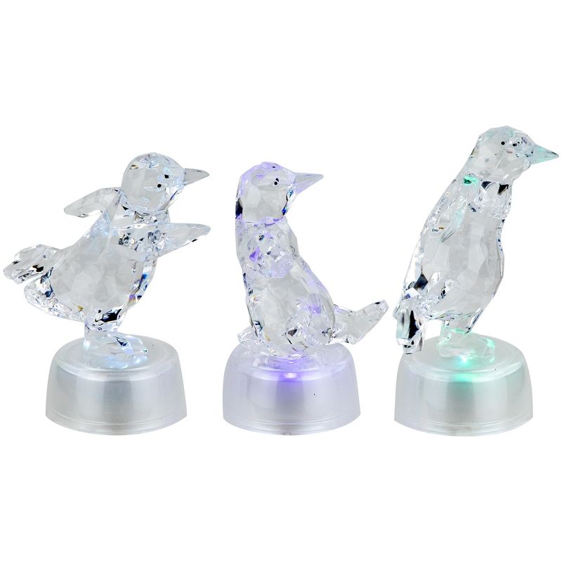 Northlight LED Lighted Color Changing Penguin Acrylic Christmas Decorations - 4" - Set of 3, 5 of 9