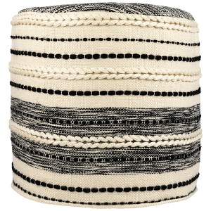 Northlight 18" Striped Cream and Black Outdoor Woven Pouf Ottoman - 1 of 4
