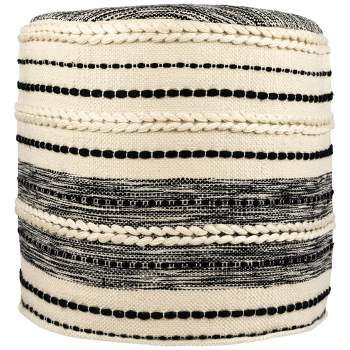 Northlight 18" Striped Cream and Black Outdoor Woven Pouf Ottoman