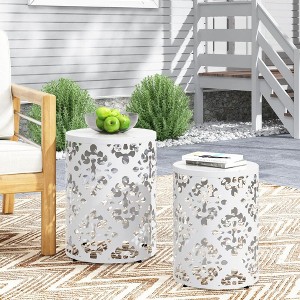 Osparple Round Outdoor Side Table with Durable Frame,Metal Patio End Tables for Backyard,Pool,Indoor Companion,Durable and Rustproof,2PC - 1 of 4