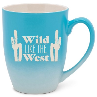 100 North Cactus Design 10 Ounce Blue and White Two Toned Ombre, Comfortably Fits Your Hands, Ceramic Tea Coffee Cup Mug, Wild Like The West