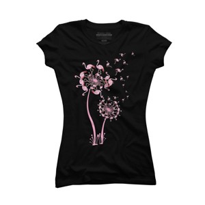 Junior's Design By Humans Cute Flamingo Dandelion Flower By JeilJersey T-Shirt - 1 of 2
