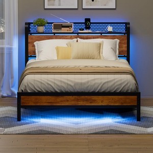 LED Bed Frame Full Size with 2 USB Ports and Outlets Platform Metal Bed Frame No Box Spring Needed Noise-Free - 1 of 4
