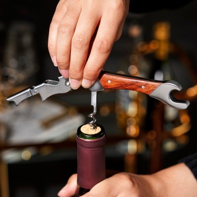 Oversized Stainless Steel Corkscrew with Polished Wood Handle
