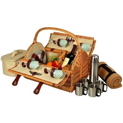 Picnic at Ascot Yorkshire Willow Picnic Basket with Service for 4, Coffee Set and Blanket - Gazebo