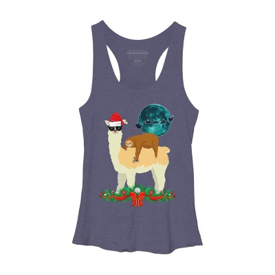 Women's Design By Humans Llama With Glasses Sleeping Sloth Christmas Santa By TeeShirtMadness Racerback Tank Top
