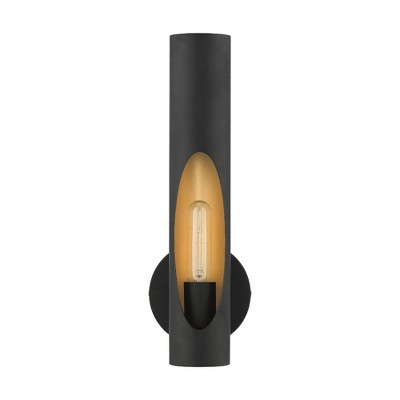 Novato Minimalist Black Steel Sconce with Gold Interior Finish