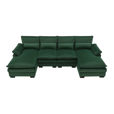 NicBex Modern U-shaped Sectional Sofa with 4 Waist Pillows and Double Chaise for Living Room,Apartment,Office,Green